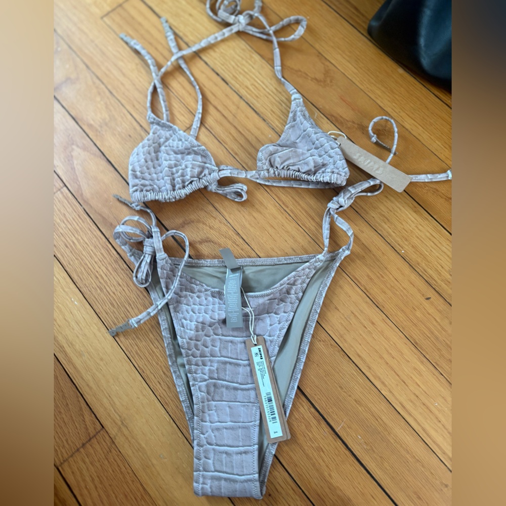 SKIMS Textured Brown Bikini Set